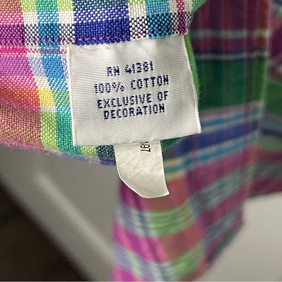Ralph Lauren Pink Green Plaid Button Up XXL 2XL Flesh Pony Short Sleeve Cotton - Picture 4 of 7